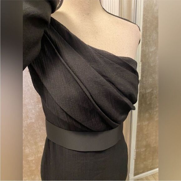 Marchesa Notte Elegant Black One-Shoulder bow detailed miniDress, US4 - Picture 9 of 12